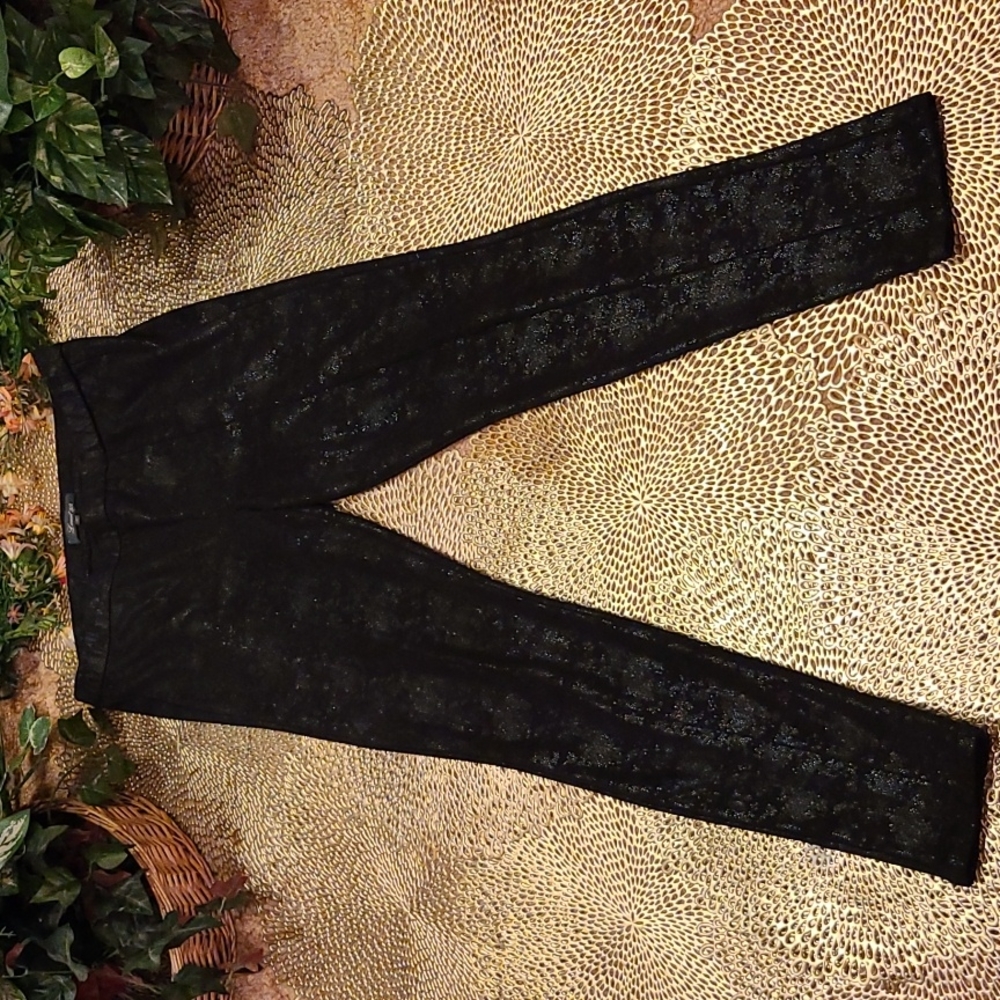 Level 99 Women's Ultra Faux Black Suede  Metallic Leather Leggings